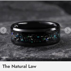 Tungsten, Dinosaur bone and opal men’s ring